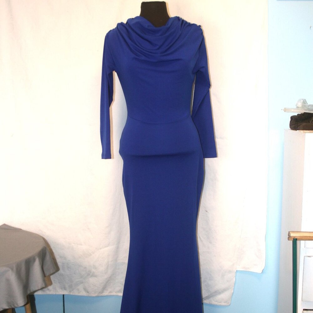 Stretch Gown with Cowl Front and V Back